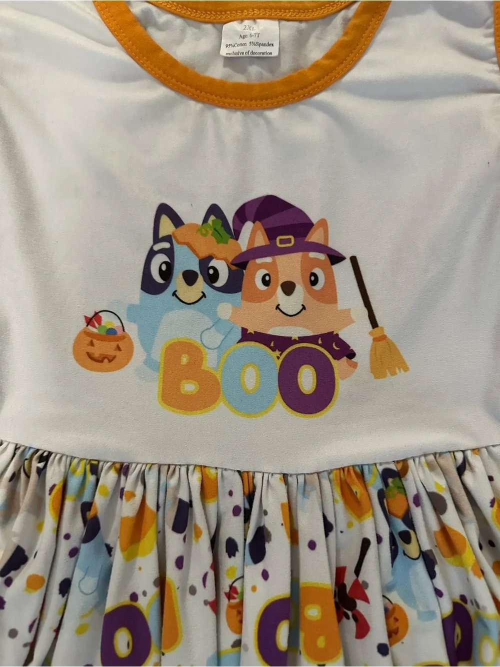 Girls Halloween 'Boo' Ruffle Dress in Orange and White